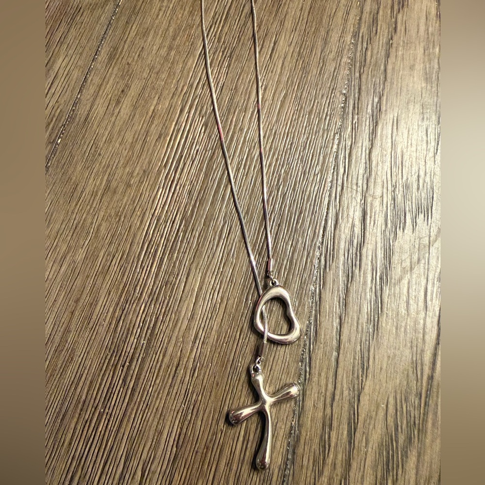 Silver Heart and Cross Pendant Necklace